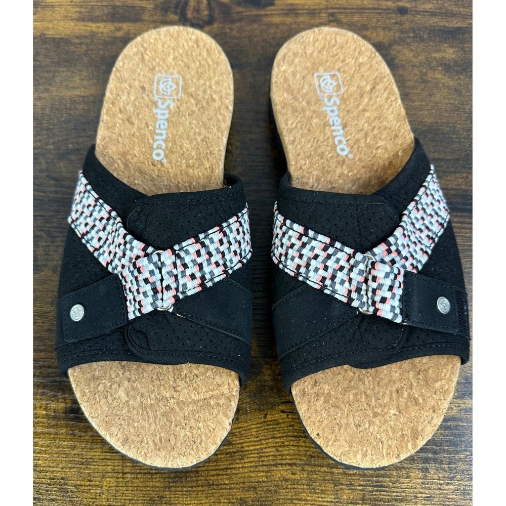 Spenco Women's Bonaire Orthotic Slide Sandals Black Print Cork Size 9 B Comfort - Picture 10 of 11